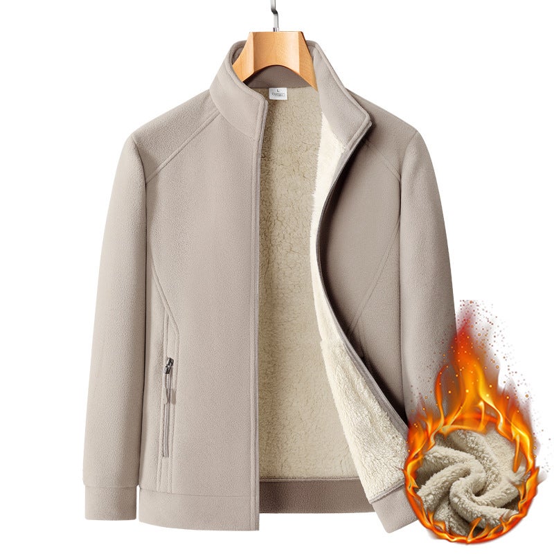 Velvet Polar Fleece Jacket Men'S Double-Sided Velvet Middle-Aged And Elderly Dad'S Thickeneded Warm Stand-Up Collar - Image 1