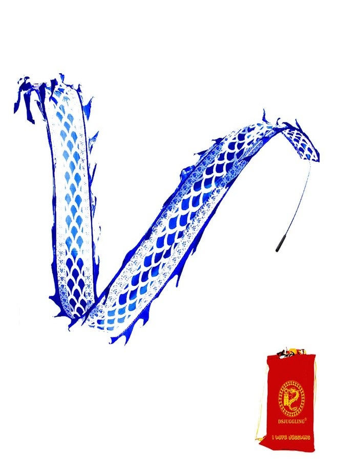 DSJUGGLING 3 Meters (9.8 FT) Blue Celadon Dragon Ribbon Poi with Wand, Outdoor Flinging Fitness Dragon Dance Blue Dragon Ribbon Streamer with Fiberglass Handstick + Travel Bag! - Image 1