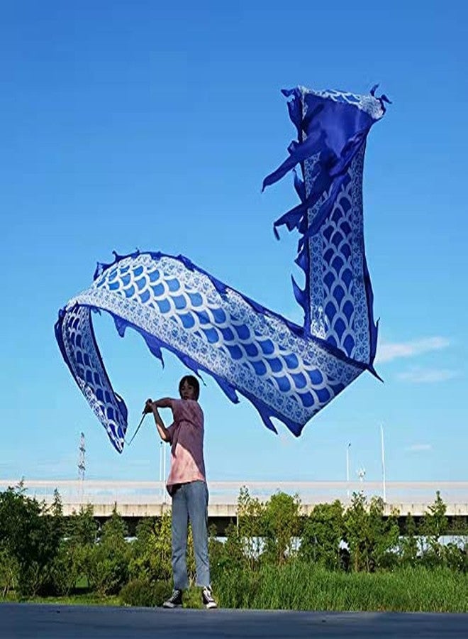 DSJUGGLING 3 Meters (9.8 FT) Blue Celadon Dragon Ribbon Poi with Wand, Outdoor Flinging Fitness Dragon Dance Blue Dragon Ribbon Streamer with Fiberglass Handstick + Travel Bag! - Image 2