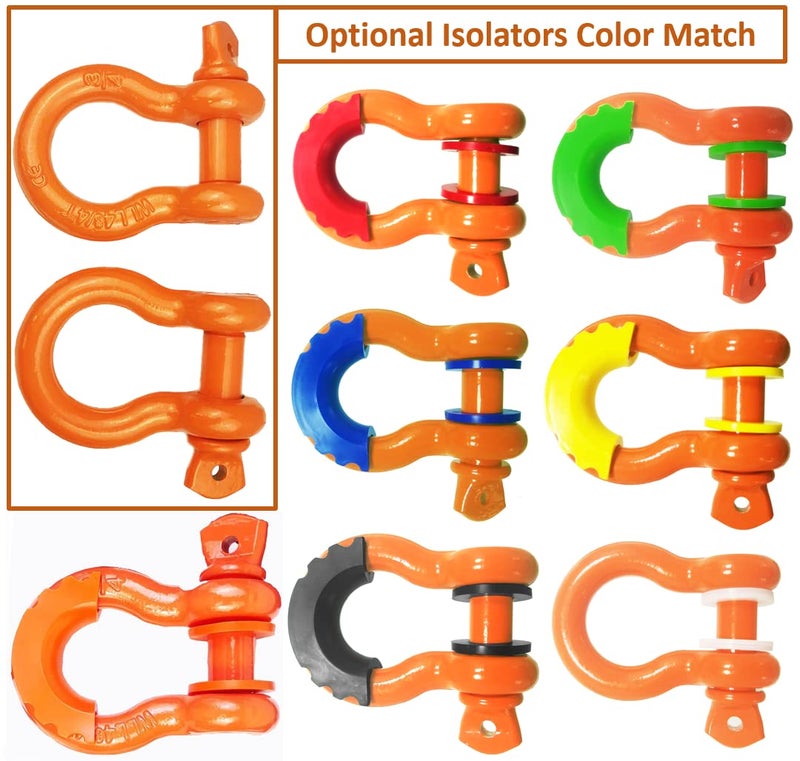 Acando Store Pack of 2 Orange Powder Coated Heaveduty Trailer Shackles 3/4 Bow Shackle Rugged Steel Forged 4.74 Ton D Ring Anchor 28.5 Ton (57,000 lbs) Max Break Strength Off Road Shackles - Image 2