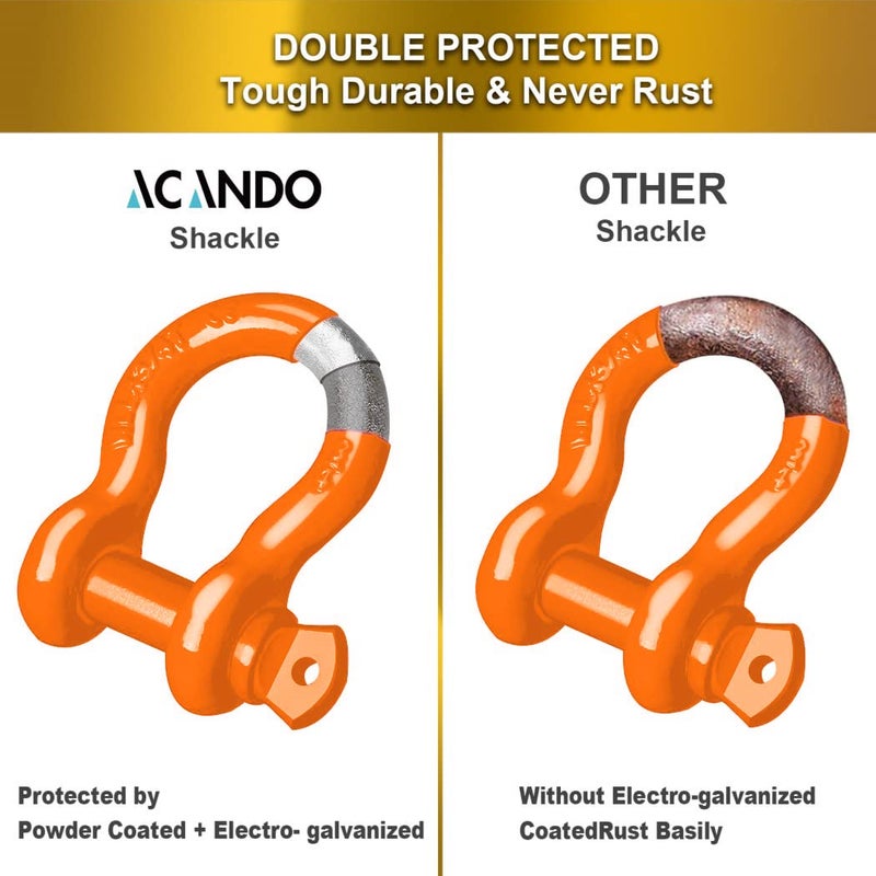 Acando Store Pack of 2 Orange Powder Coated Heaveduty Trailer Shackles 3/4 Bow Shackle Rugged Steel Forged 4.74 Ton D Ring Anchor 28.5 Ton (57,000 lbs) Max Break Strength Off Road Shackles - Image 4