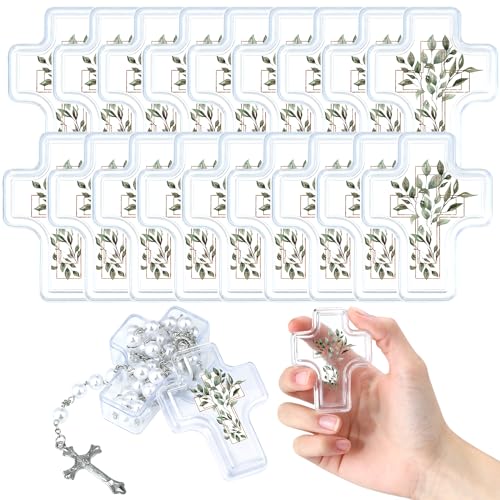 Ferreve 30 Pcs First Holy Communion Cross Shape Box Baby Rosary Cross Jeweled Trinket Box with Sticker 205 x 264 Decorative Keepsake Jewelry Boxes Ring Holder Home Decoration - Image 1