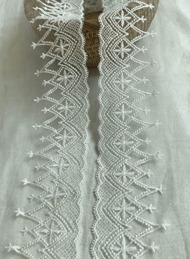 Sourcemall Lace Trim Ribbon, Delicate Ribbon for Crafts Sewing and Bridal Wedding Dress Applique Decorations，3.9inch Width 5 Yards/Lot (White) - Image 3