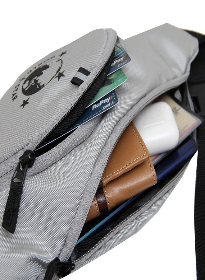 World Star PU Polyester Fabric Waist Pack Travel Handy Hiking Zip Pouch Document Money Phone Belt Sport Bag for Men and Women and Adult | Grey | Light Grey Waist Bag - Image 4
