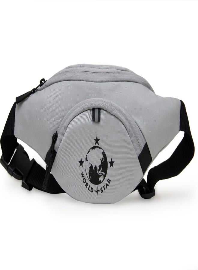 World Star PU Polyester Fabric Waist Pack Travel Handy Hiking Zip Pouch Document Money Phone Belt Sport Bag for Men and Women and Adult | Grey | Light Grey Waist Bag - Image 1