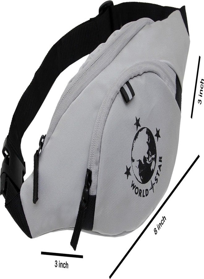 World Star PU Polyester Fabric Waist Pack Travel Handy Hiking Zip Pouch Document Money Phone Belt Sport Bag for Men and Women and Adult | Grey | Light Grey Waist Bag - Image 2