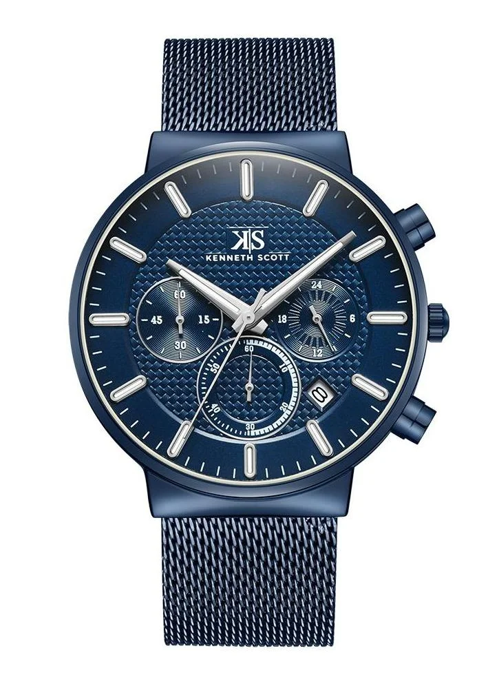 KENNETH SCOTT Kenneth Scott K22133-NMNN Men's Multi Function Display Watch & Mesh Strap Blue