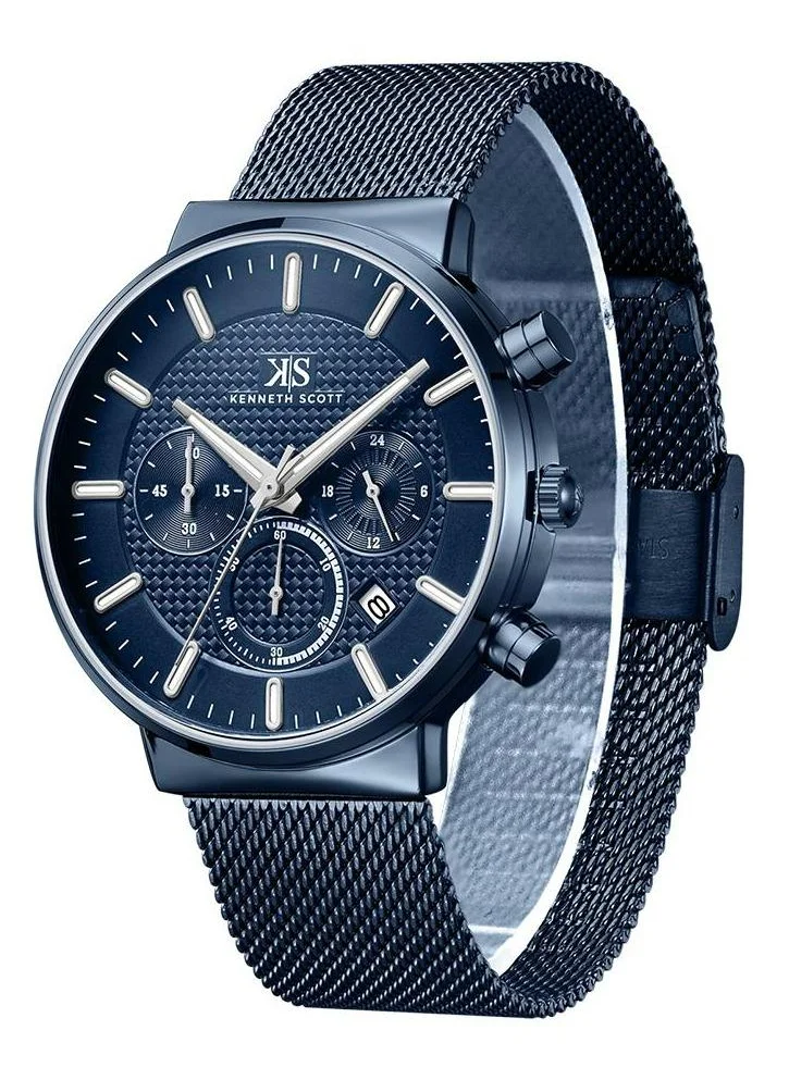 KENNETH SCOTT Kenneth Scott K22133-NMNN Men's Multi Function Display Watch & Mesh Strap Blue