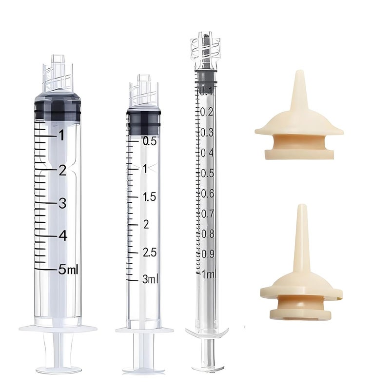 Aeenioy 3 PCS Injection Syringe for Feeding+2PCS Short and Long Nipples, Hand Feeding Syringe for Birds and Small Pets, 1ml 3ml 5ml Syringe Set PP and Silicone Material for Nutrition Delivery - Image 1