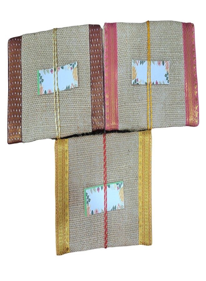 Fabjute مغلف هدايا من الجوت مصنوع يدويًا من فابجوت (4x7، بيج مع حافة متعددة الألوان، مجموعة من 3) - Image 4