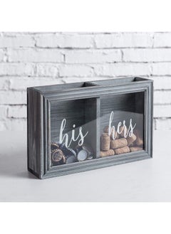 MyGift Wall Mounted Vintage Gray Wood Shadow Box Wine Cork And Beer Cap Holder With His And Hers Word Design On Premium Clear Acrylic Panels  - Image 3