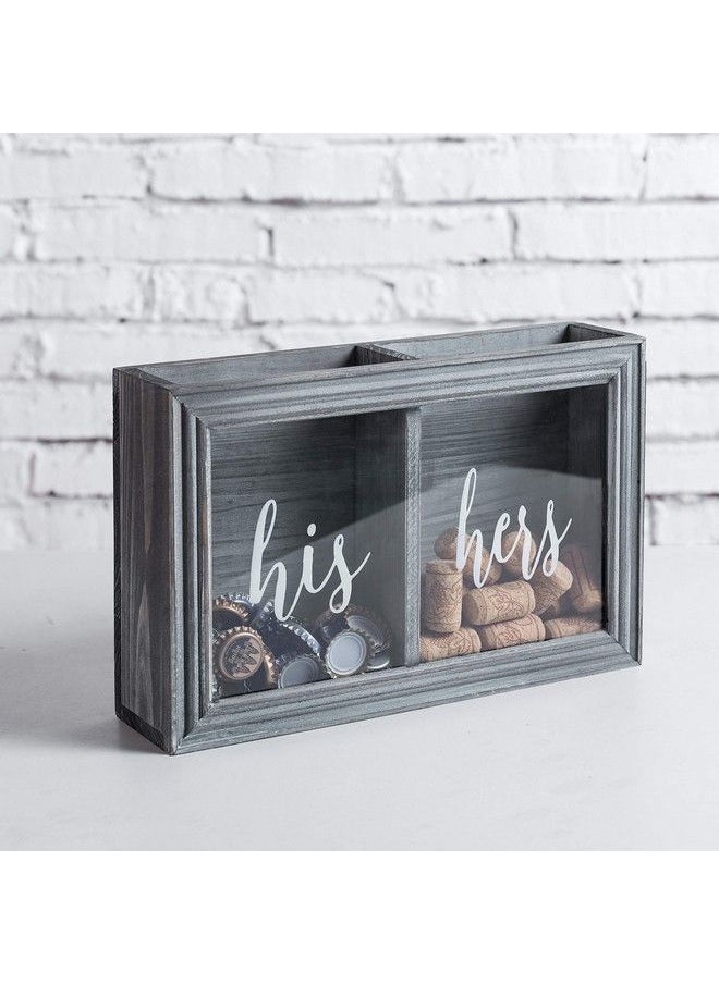 MyGift Wall Mounted Vintage Gray Wood Shadow Box Wine Cork And Beer Cap Holder With His And Hers Word Design On Premium Clear Acrylic Panels  - Image 3