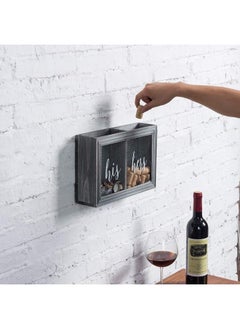 MyGift Wall Mounted Vintage Gray Wood Shadow Box Wine Cork And Beer Cap Holder With His And Hers Word Design On Premium Clear Acrylic Panels  - Image 4