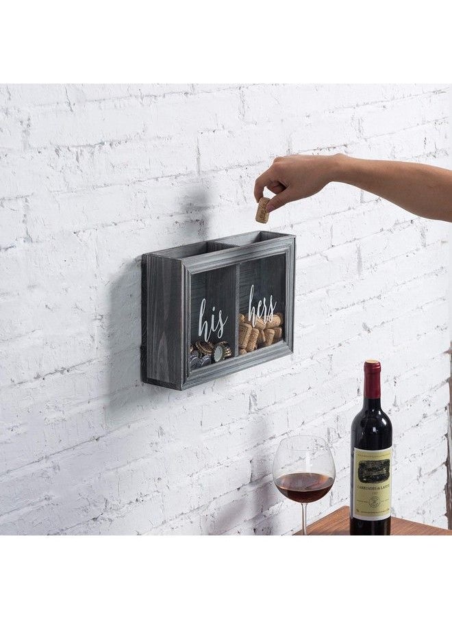 MyGift Wall Mounted Vintage Gray Wood Shadow Box Wine Cork And Beer Cap Holder With His And Hers Word Design On Premium Clear Acrylic Panels  - Image 4