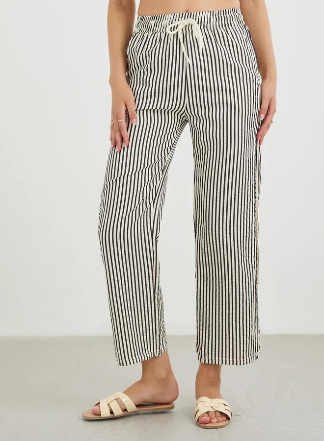 تايك تو Take Two Striped Drawstring Waist Loose Fit Pants