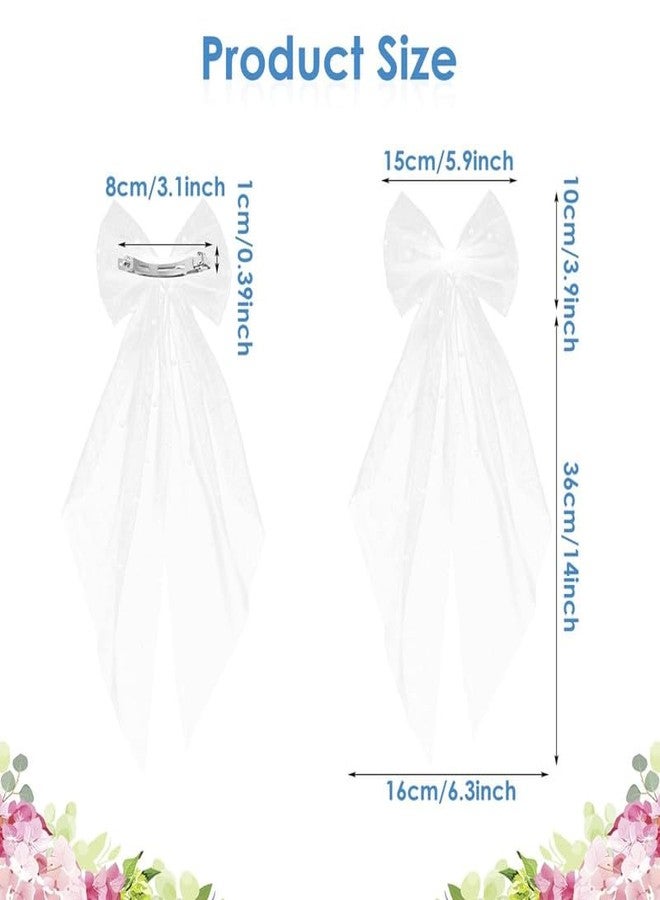 RECTYO GALLERY 1 Pcs Luxury Bridal Pearl Hair Bow Veil Bridesmaid Large Hair Bow Wedding Veil with Barrette Bachelorette Party Decorations Bridal Bridesmaid Gift (White) - Image 2