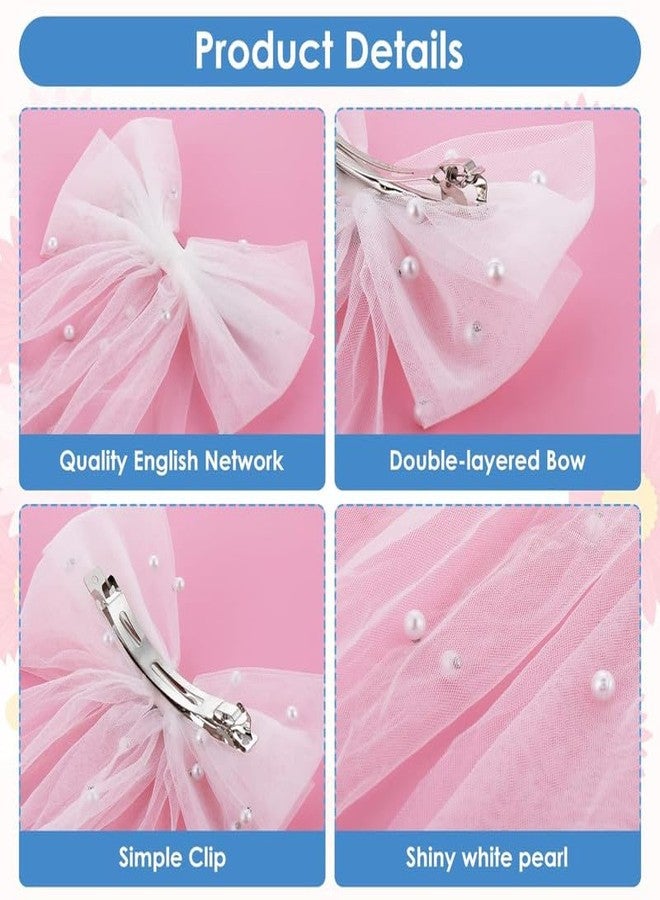 RECTYO GALLERY 1 Pcs Luxury Bridal Pearl Hair Bow Veil Bridesmaid Large Hair Bow Wedding Veil with Barrette Bachelorette Party Decorations Bridal Bridesmaid Gift (White) - Image 3
