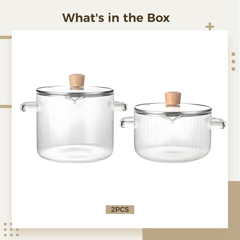2-Piece Clear Glass Saucepan Set, Borosilicate Heat-Resistant Pots with Wooden Lids, Microwave & Stovetop Safe, Dishwasher-Friendly - Image 4