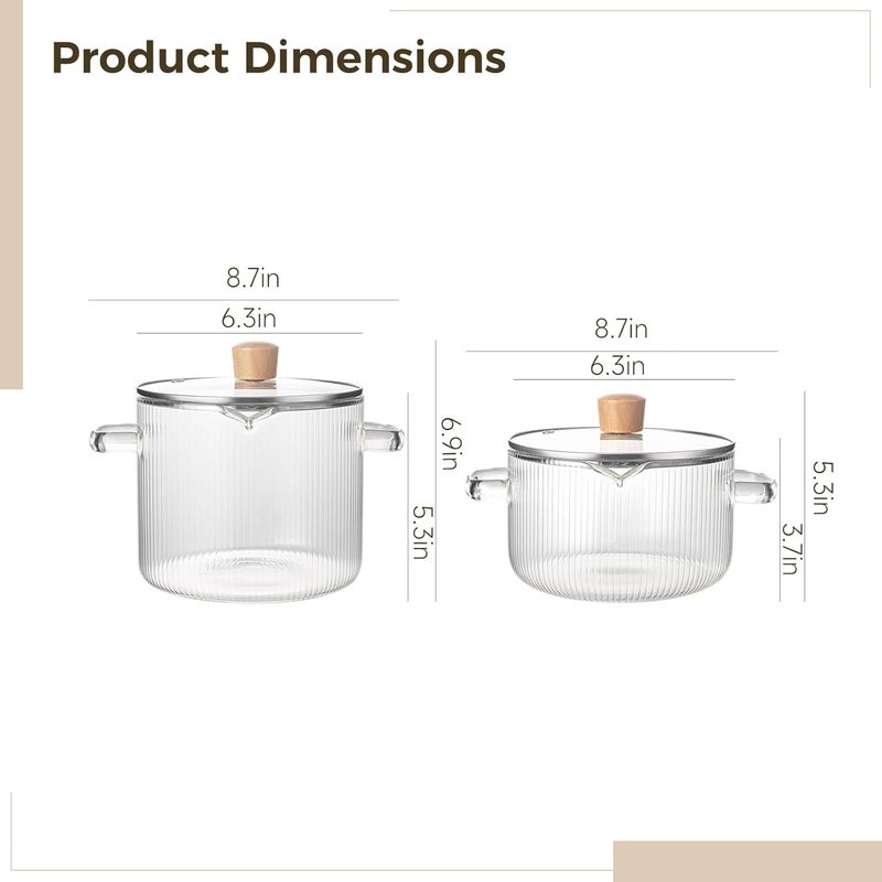 2-Piece Clear Glass Saucepan Set, Borosilicate Heat-Resistant Pots with Wooden Lids, Microwave & Stovetop Safe, Dishwasher-Friendly - Image 2