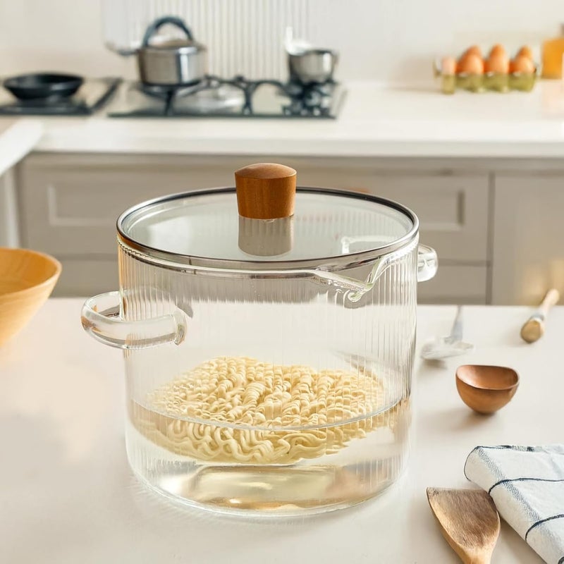 2-Piece Clear Glass Saucepan Set, Borosilicate Heat-Resistant Pots with Wooden Lids, Microwave & Stovetop Safe, Dishwasher-Friendly - Image 5