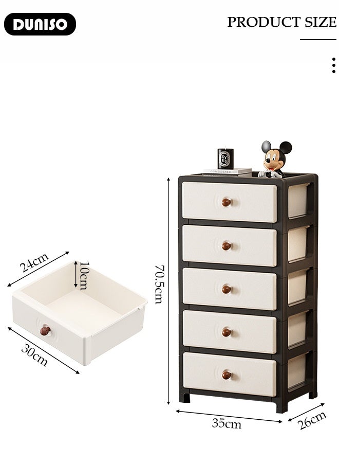 DUNISO Multipurpose Plastic 5-Drawer Storage Cabinet for Kitchen, Bathroom, Bedroom,Kitchen,Living Room,Office,Multifunctional Waterproof Design 5-Tier Vertical Storage Cabinets With Drawers, Slim Narrow Cabine  - Image 3