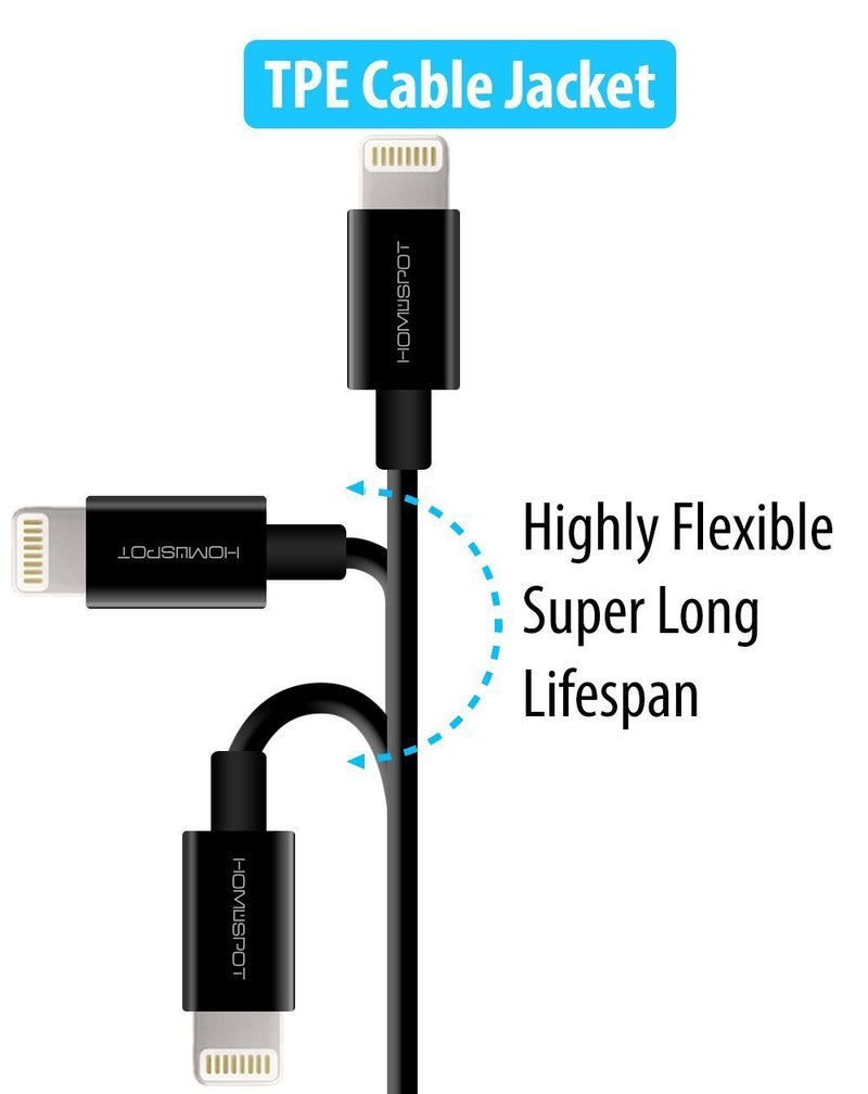 HomeSpot Short iPhone Charger Lightning Cable Charging Cord MFI 5" Short Length Certified for iPhone 12/12Pro X / 8/8 Plus / 7/7 Plus iPad Air/Air 2 / Pro (2 Pack - Black) - Image 3