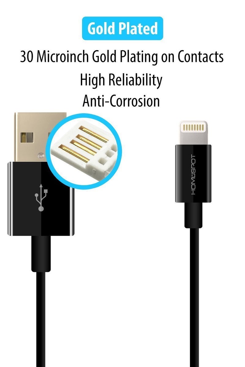 HomeSpot Short iPhone Charger Lightning Cable Charging Cord MFI 5" Short Length Certified for iPhone 12/12Pro X / 8/8 Plus / 7/7 Plus iPad Air/Air 2 / Pro (2 Pack - Black) - Image 2