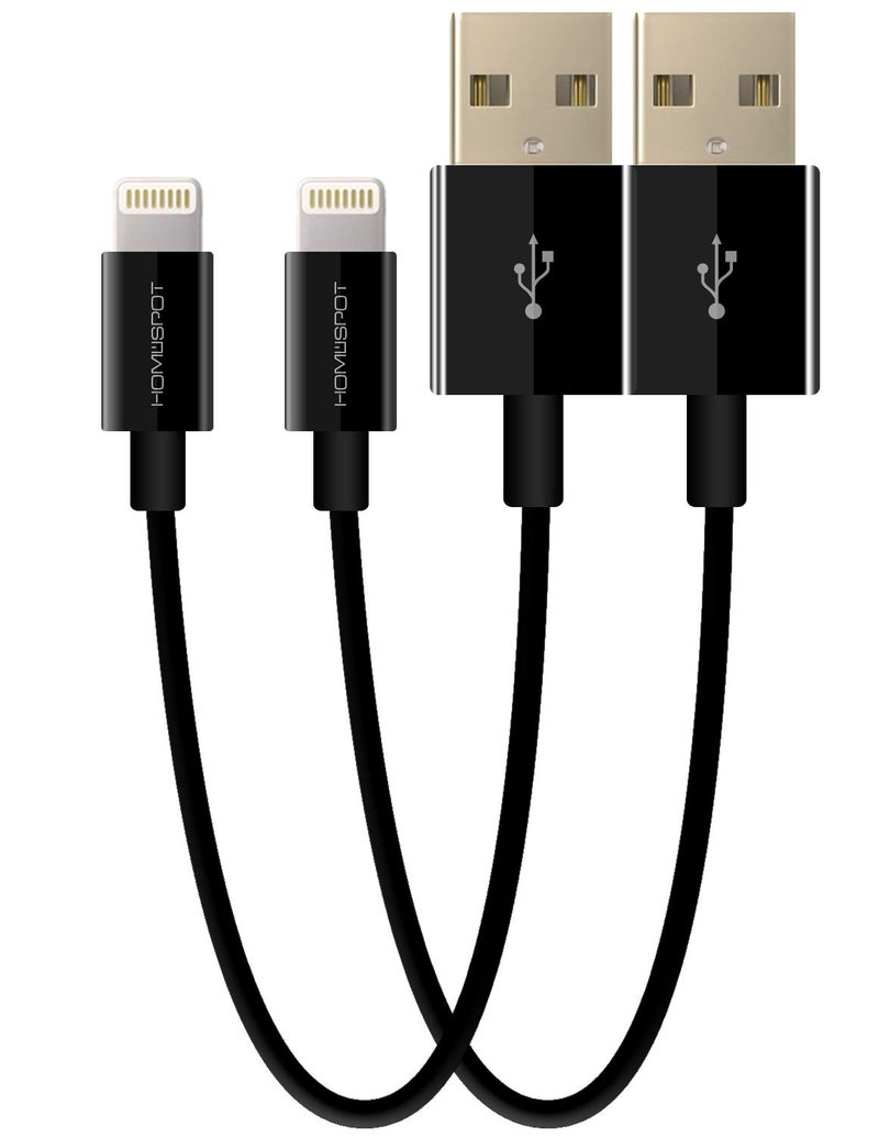 HomeSpot Short iPhone Charger Lightning Cable Charging Cord MFI 5" Short Length Certified for iPhone 12/12Pro X / 8/8 Plus / 7/7 Plus iPad Air/Air 2 / Pro (2 Pack - Black) - Image 1