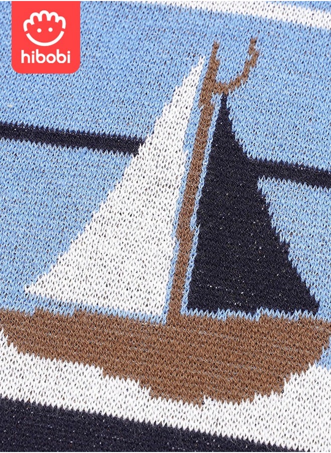 hibobi Baby Knitted Sailing Jacquard Knitted Throw Blanket Windproof Quilt Blanket  - Image 5