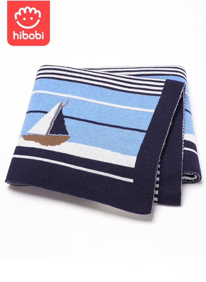 hibobi Baby Knitted Sailing Jacquard Knitted Throw Blanket Windproof Quilt Blanket  - Image 2