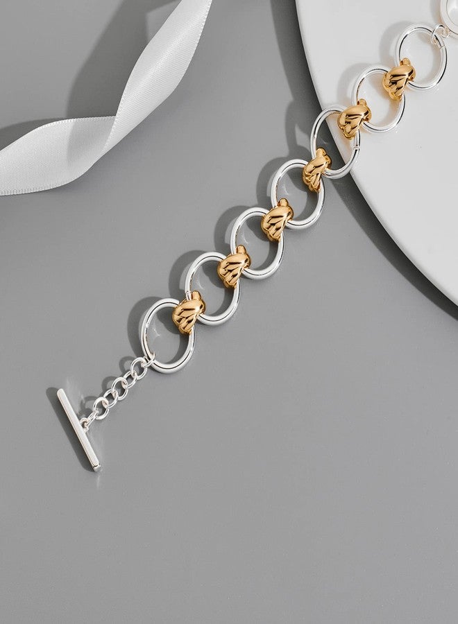 WOWORAMA Two Tone Circle Link Bracelet for Women Men Silver Gold Round Circle Chain Bracelets Chunky O Link Bracelet OT Toggle Chunky Chain Bracelets - Image 5