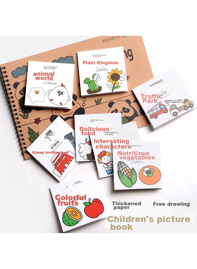 Painted Fish Mini Coloring Books With 8 Themes, Portable Children's Doodle And Drawing Books, Watercolor Pen Drawing And Coloring Books, Sticky Notes, Mini Coloring Books 4-book Set： Insect Babies X1, Party Time X1, Furniture Secrets X1, Mysterious Space X1 - Image 2
