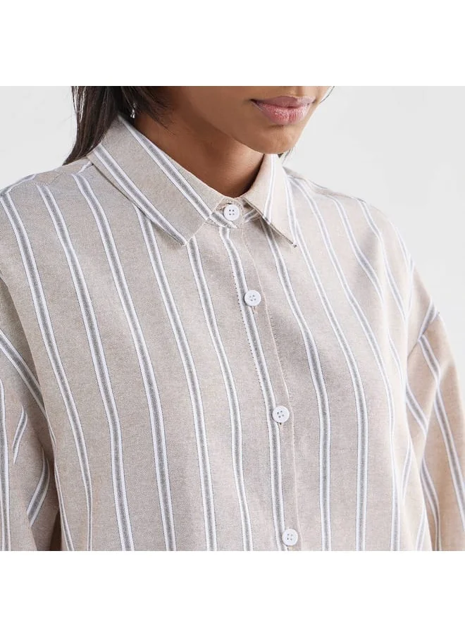 Splash FAV Striped Button Down Shirt Dress with Long Sleeves