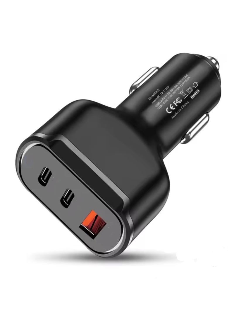 POWERZONE Car Charger, 2 USB Ports, Type-C Port, and High Charging Power of 66W