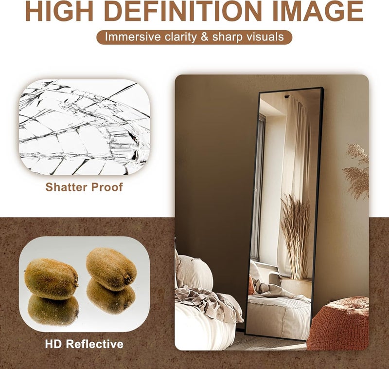 Delma Wall Full Length Mirror,Standing Mirror Full Body,Large Floor for Wall Door Bedroom Bathroom Living Room with Aluminium Frame(with Stand,56x15-Black) Multi item matching - Image 3