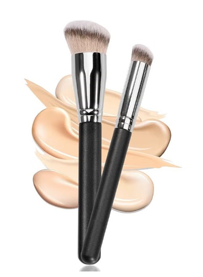 Under Eye Concealer Brush And Foundation Brush For Liquid Makeup - 2 PCS Dense Synthetic Angled Kabuki Blending Makeup Brush For Liquid - Cream And Setting Powder - Image 1