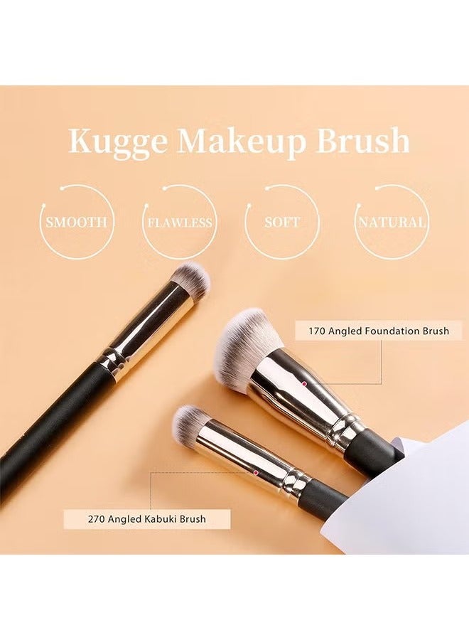 Under Eye Concealer Brush And Foundation Brush For Liquid Makeup - 2 PCS Dense Synthetic Angled Kabuki Blending Makeup Brush For Liquid - Cream And Setting Powder - Image 2