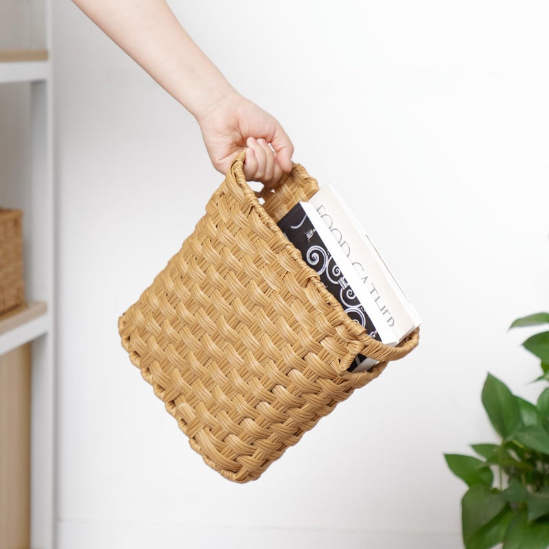 NiOffice Wicker Waste Basket with Built-in Handles, Multifunctional Mini Basket for Home and Office, Compact Design and Durable Construction with Fine Artisanal Craftsmanship - Image 3