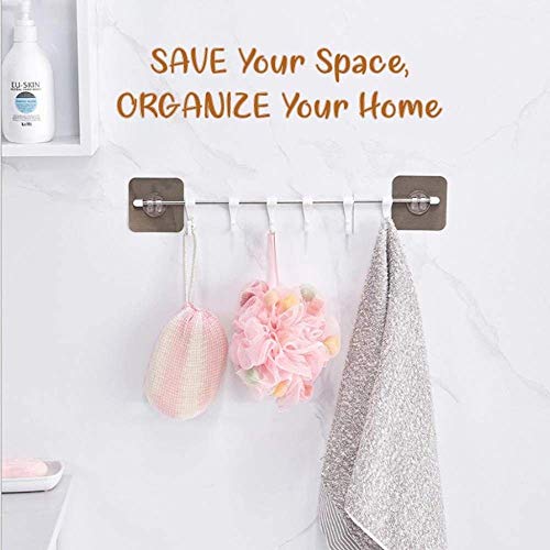 GREEYA Self Adhesive Stainless Steel Rod with 6 Hooks Wall Mounted Utensil Hanging Rack Holder | Bathroom Towel Hanger | Kitchen Hanger Hooks - Image 5