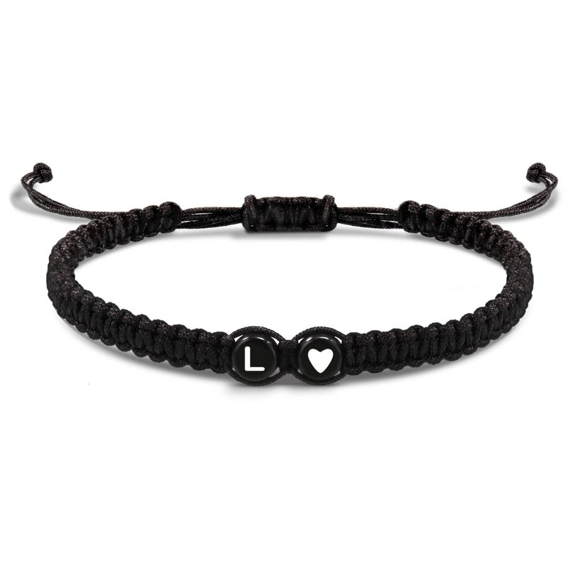 Btysun Valentine Day Gifts for Boyfriend, Initial Bracelets for Teen Dad Husband Mothers Day Gifts for Her Women Letter L Link Bracelet Black Braided Best Friend Birthday Gift Anniversary Jewelry Daughter Niece - Image 1