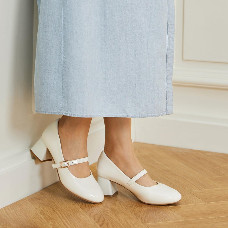 Trary Mary Jane Shoes Women, Chunky Mary Janes Heels for Women Shoes Dressy Casual, White Dress Shoes for Women Block Heels Closed Toe Mary Jane Pumps - Image 4
