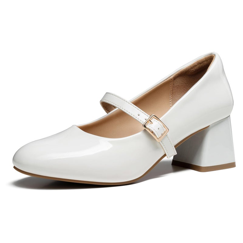 Trary Mary Jane Shoes Women, Chunky Mary Janes Heels for Women Shoes Dressy Casual, White Dress Shoes for Women Block Heels Closed Toe Mary Jane Pumps - Image 1