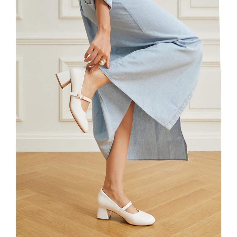 Trary Mary Jane Shoes Women, Chunky Mary Janes Heels for Women Shoes Dressy Casual, White Dress Shoes for Women Block Heels Closed Toe Mary Jane Pumps - Image 2
