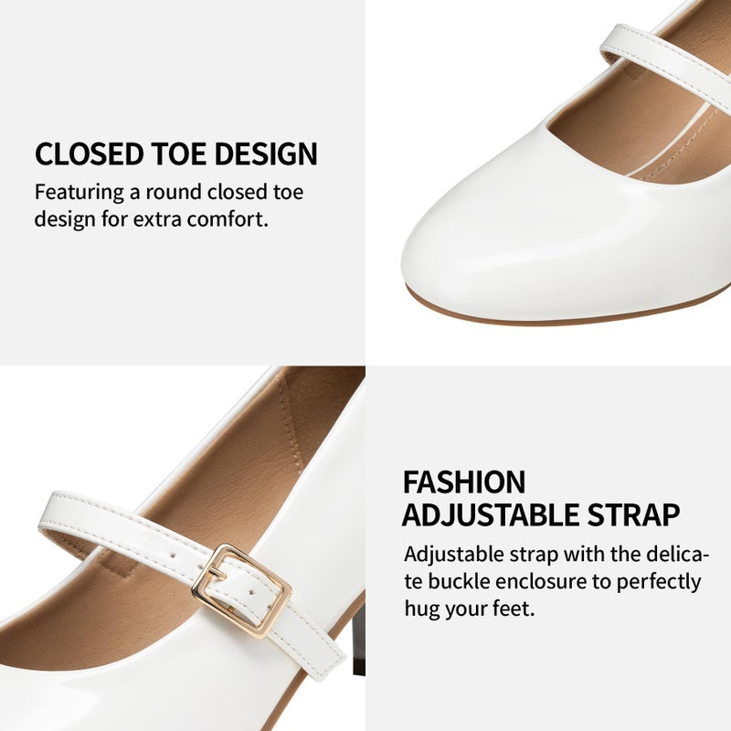 Trary Mary Jane Shoes Women, Chunky Mary Janes Heels for Women Shoes Dressy Casual, White Dress Shoes for Women Block Heels Closed Toe Mary Jane Pumps - Image 5