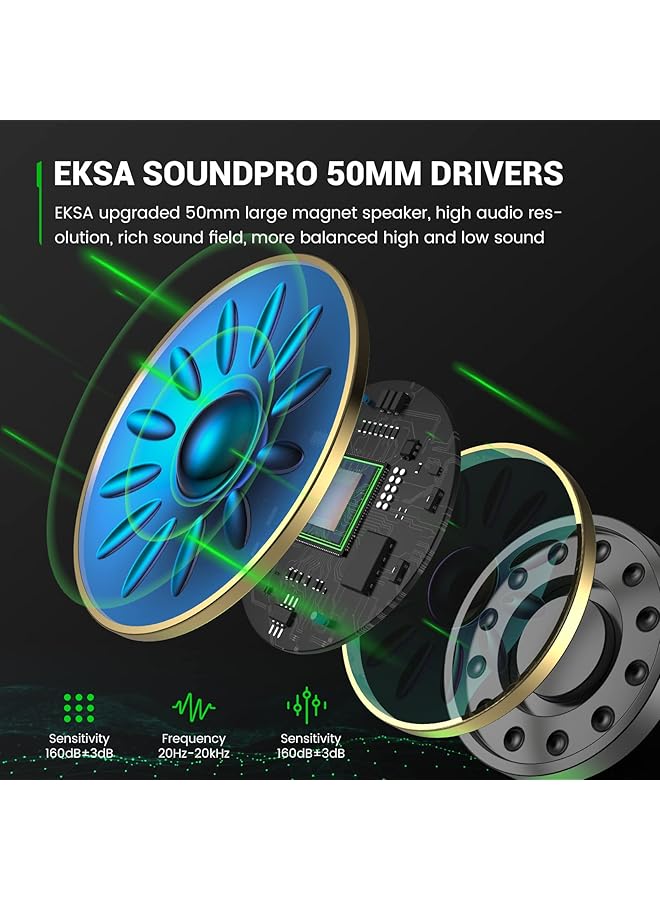 EKSA Gaming Headset For Xbox One Ps4 Pc Ps5 Mobile Devices Gaming Headset With Noise Cancelling Microphone Over Ear Comfortable Ear Pads 50 Mm Drivers Rgb Light One Key Control (Green) - Image 2
