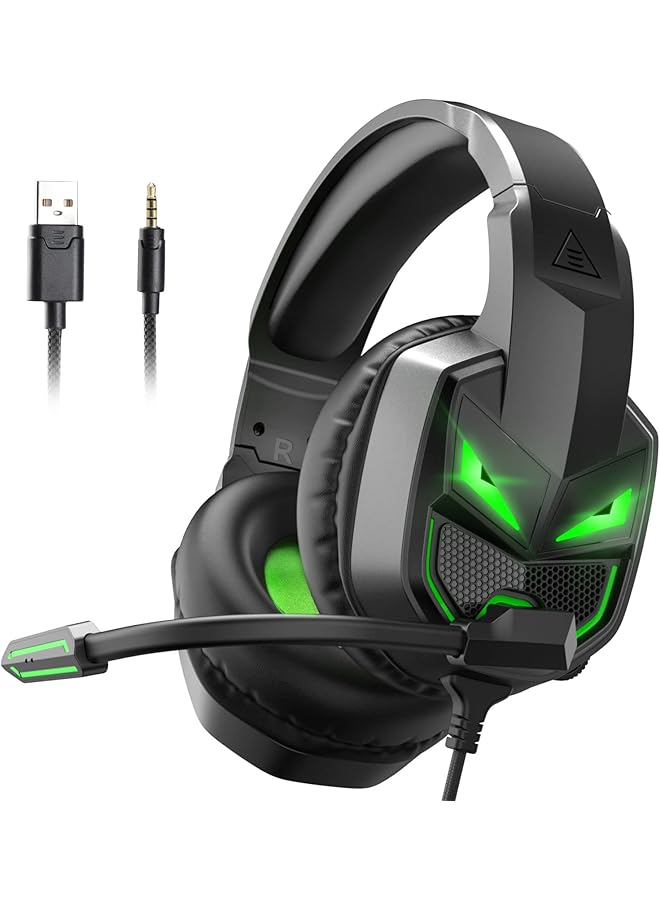 EKSA Gaming Headset For Xbox One Ps4 Pc Ps5 Mobile Devices Gaming Headset With Noise Cancelling Microphone Over Ear Comfortable Ear Pads 50 Mm Drivers Rgb Light One Key Control (Green) - Image 1