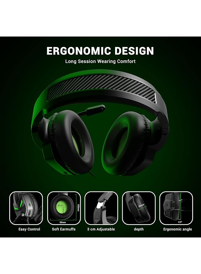 EKSA Gaming Headset For Xbox One Ps4 Pc Ps5 Mobile Devices Gaming Headset With Noise Cancelling Microphone Over Ear Comfortable Ear Pads 50 Mm Drivers Rgb Light One Key Control (Green) - Image 5