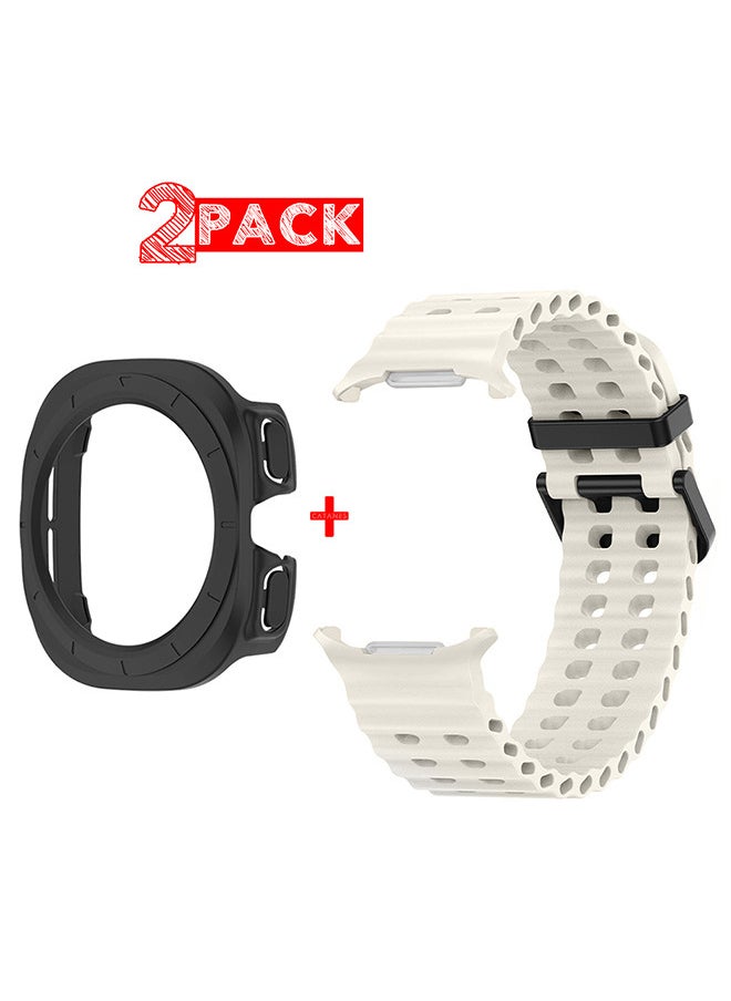 CATANES - (for Samsung Galaxy Watch 7 Ultra 47mm) 2 Packs Silicone Band and Case, Soft Ocean Silicone Sport Strap Replacement Accessory - Image 1