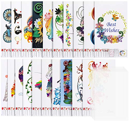 Rancco 20 Pcs Quilling Paper Stencils + 10 Pcs PVC Sheets, A4 Quilling Art Template Paper Filigree Pattern Origami Template, Wall Art Filigree - Image 1