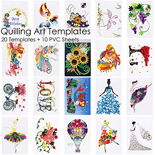 Rancco 20 Pcs Quilling Paper Stencils + 10 Pcs PVC Sheets, A4 Quilling Art Template Paper Filigree Pattern Origami Template, Wall Art Filigree - Image 2